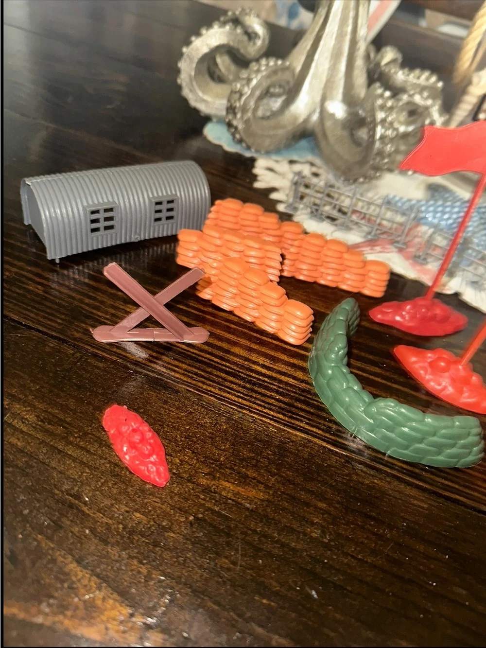 Vintage Toy Army Accessories - Red, Orange, Green, Gray Pieces